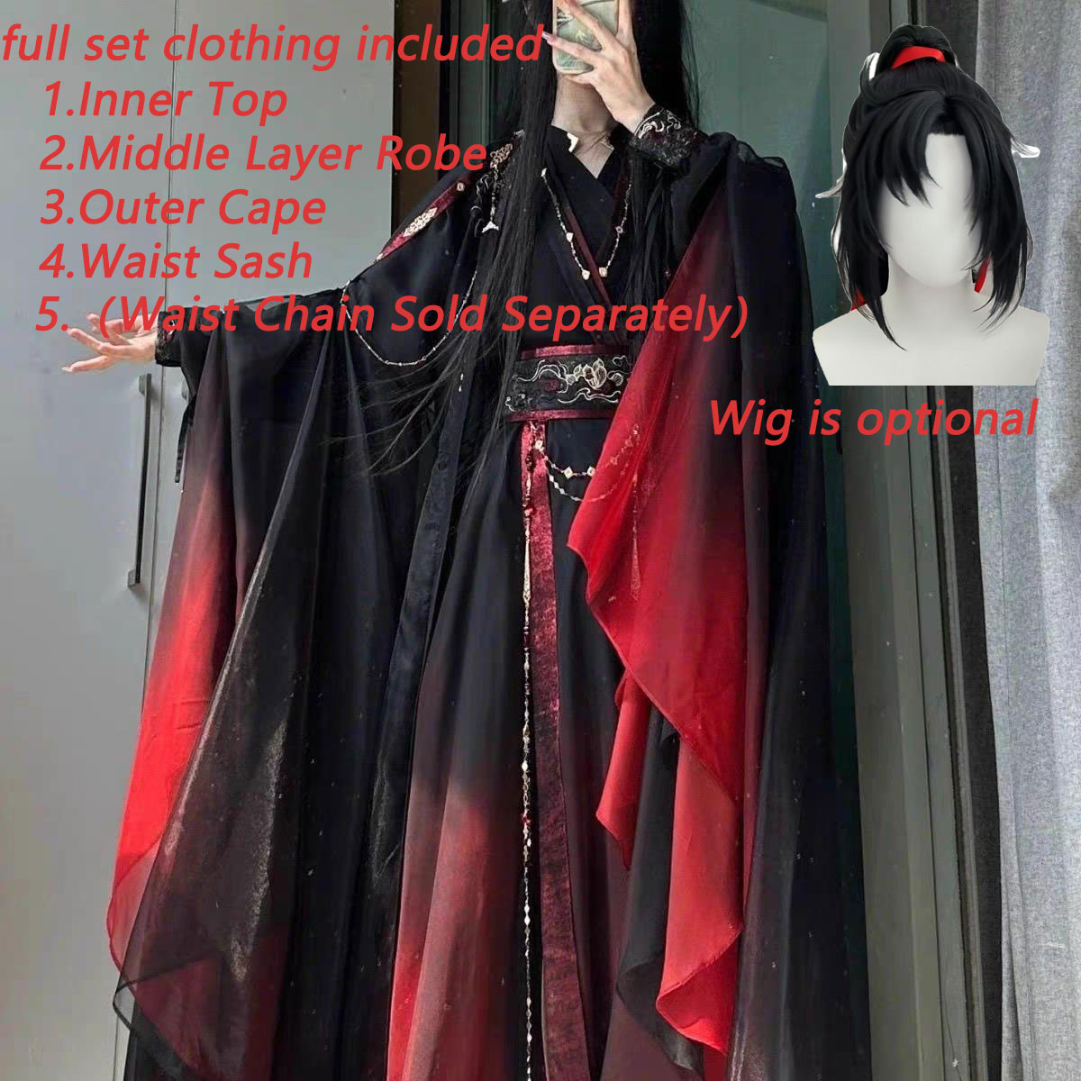 Cosplay Anime Black - Unisex Antike Chinesische Xianxia-Robe 4-teiliges Set,
