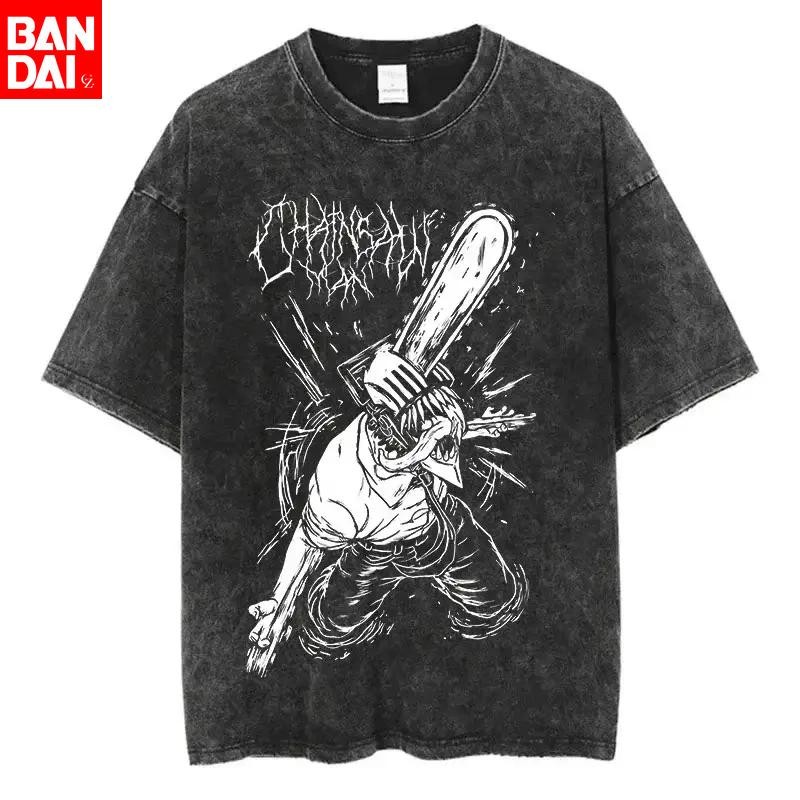 Anime Cosplay Chainsaw Man - Chainsaw Man Denji Weißes Metall-Grafik-T-Shirt 2026